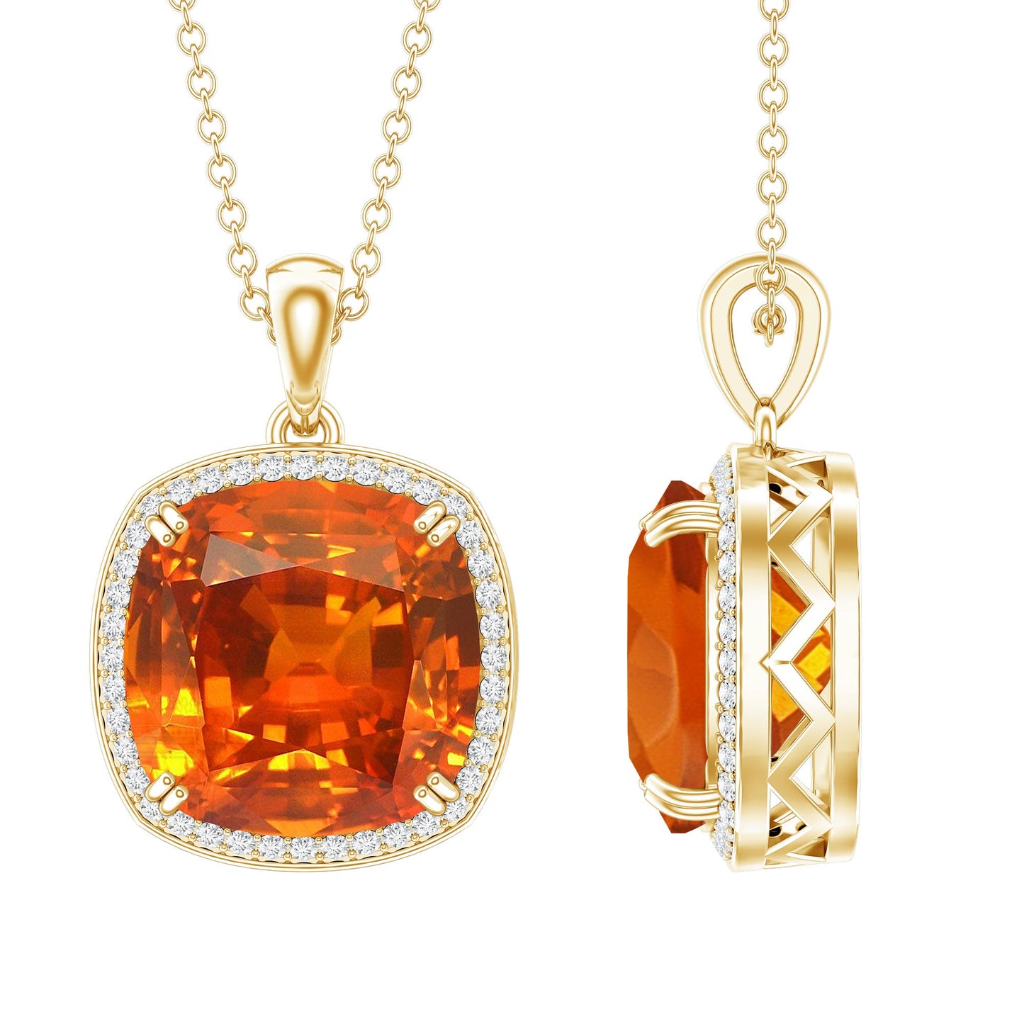 9 Carat Lab Created Orange Sapphire Diamond Statement Necklace For Women