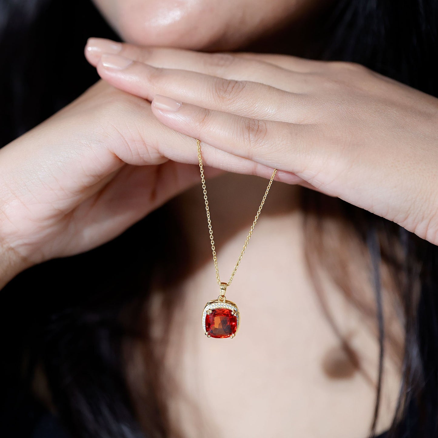 9 Carat Lab Created Orange Sapphire Diamond Statement Necklace For Women