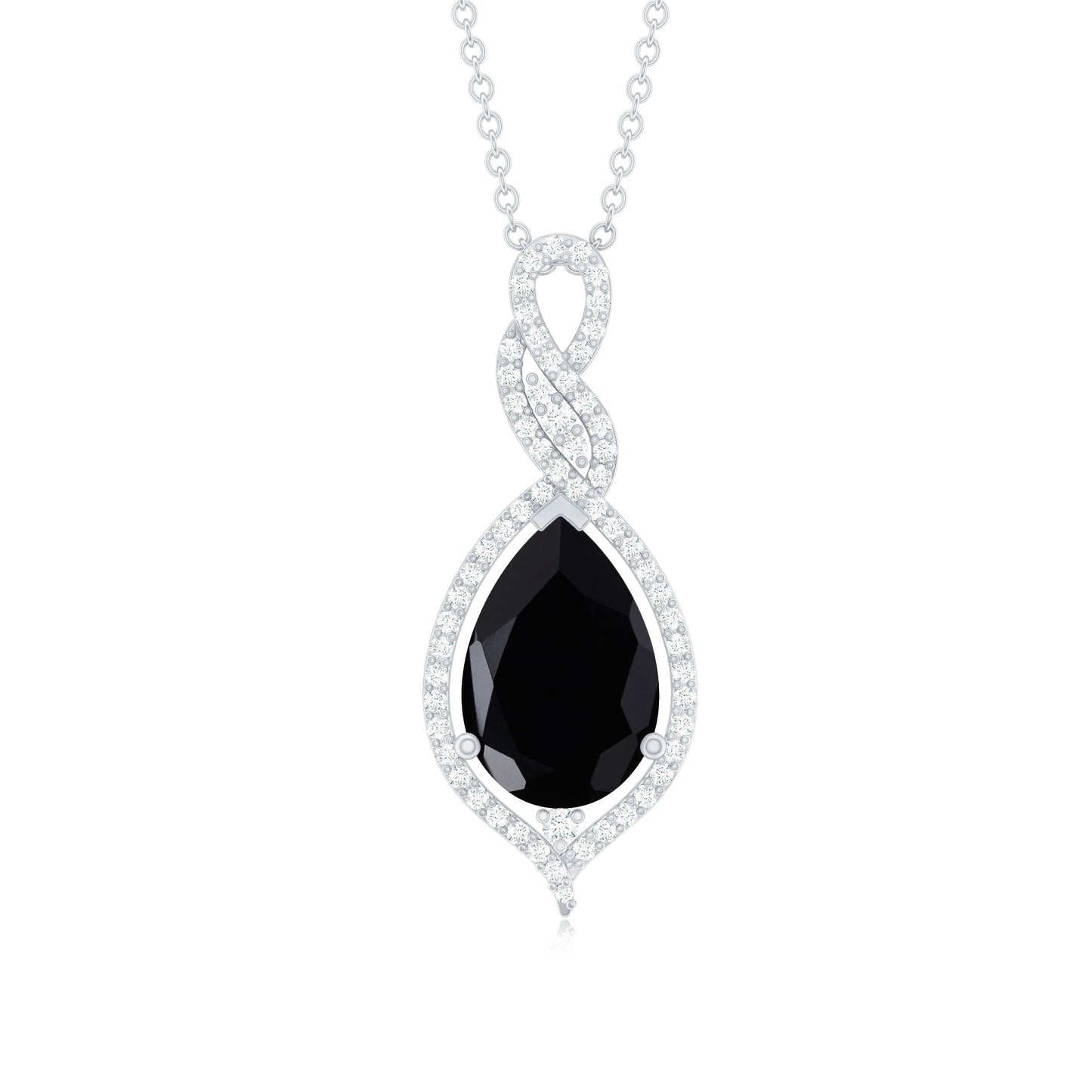 Real 2.2 Carat Black Onyx Teardrop Pendant Necklace with Moissanite