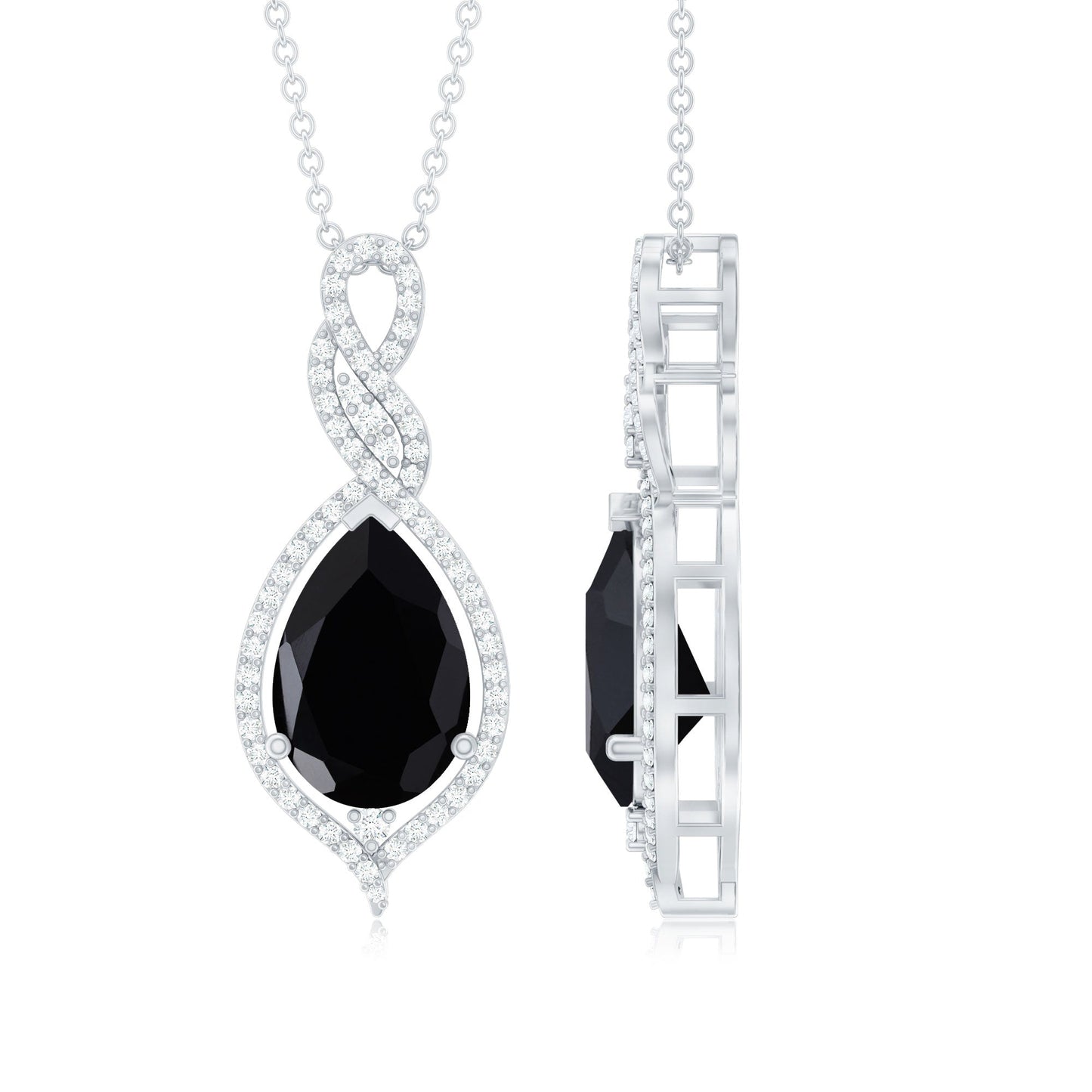 Real 2.2 Carat Black Onyx Teardrop Pendant Necklace with Moissanite
