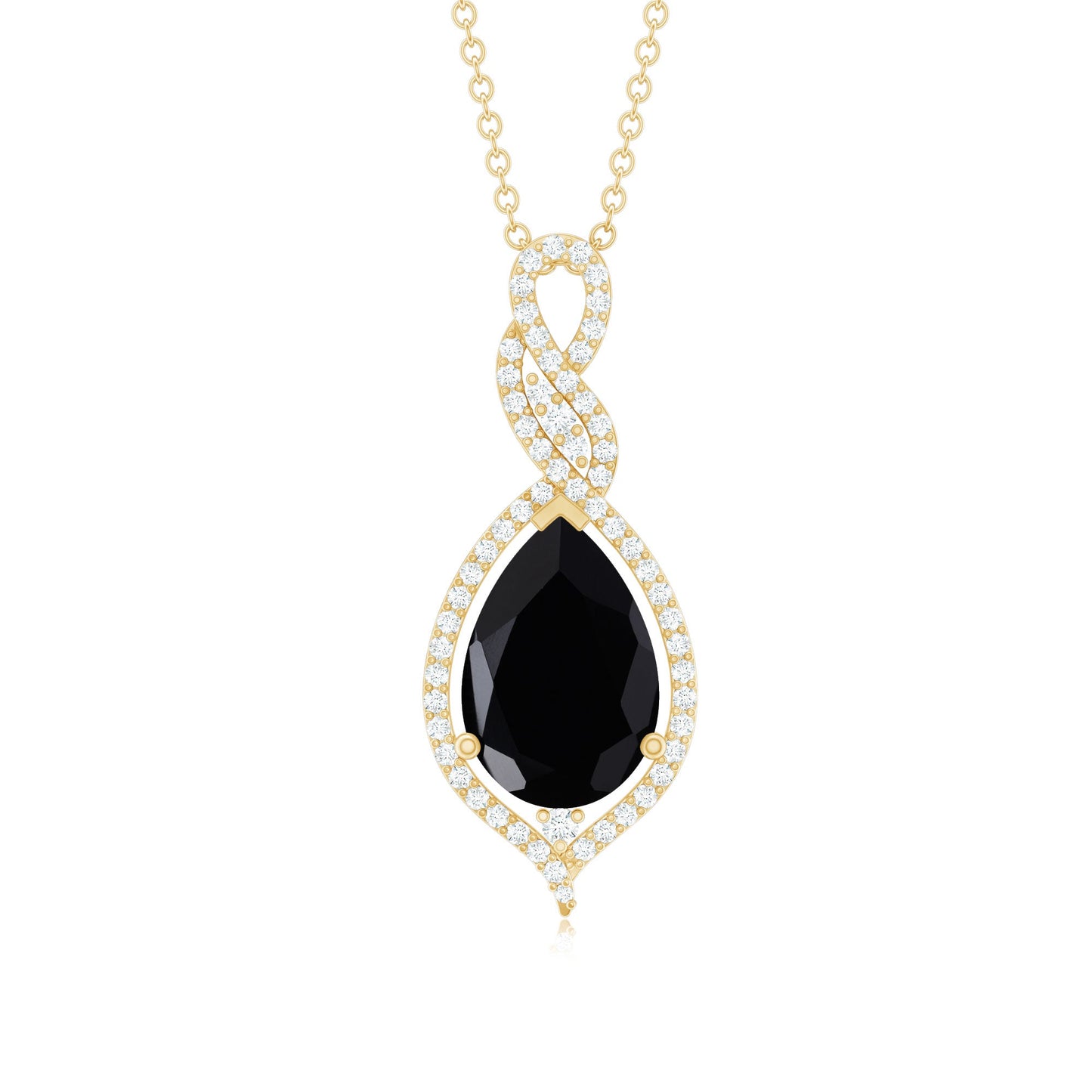 Real 2.2 Carat Black Onyx Teardrop Pendant Necklace with Moissanite