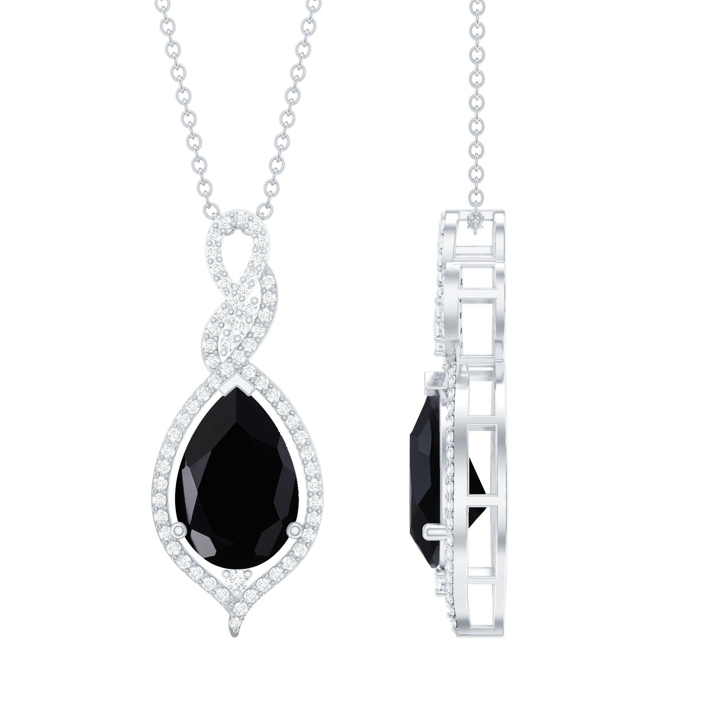 1.75 Carat Pear Shape Black Spinel Statement Necklace with Moissanites