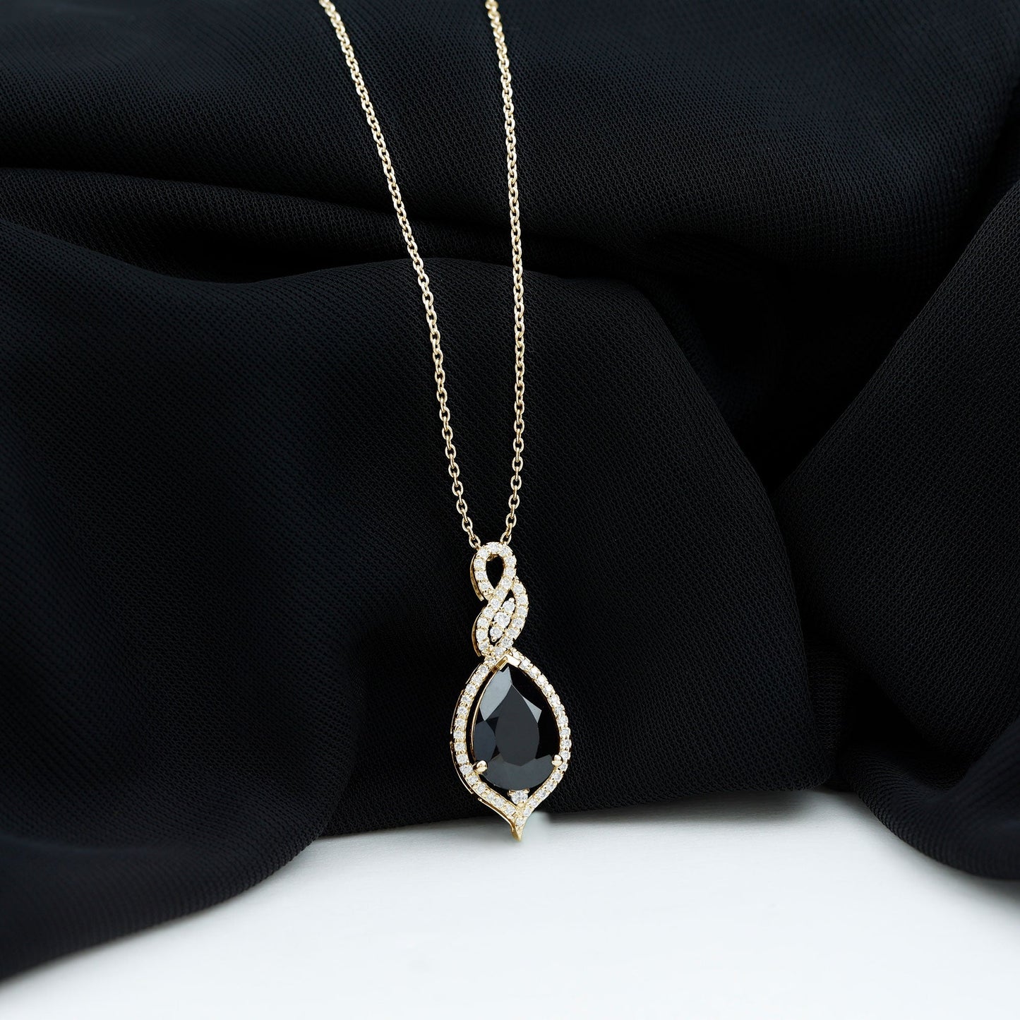 1.75 Carat Pear Shape Black Spinel Statement Necklace with Moissanites