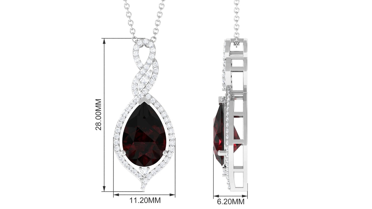4 Carat Pear Shape Garnet and Diamond Teardrop Necklace