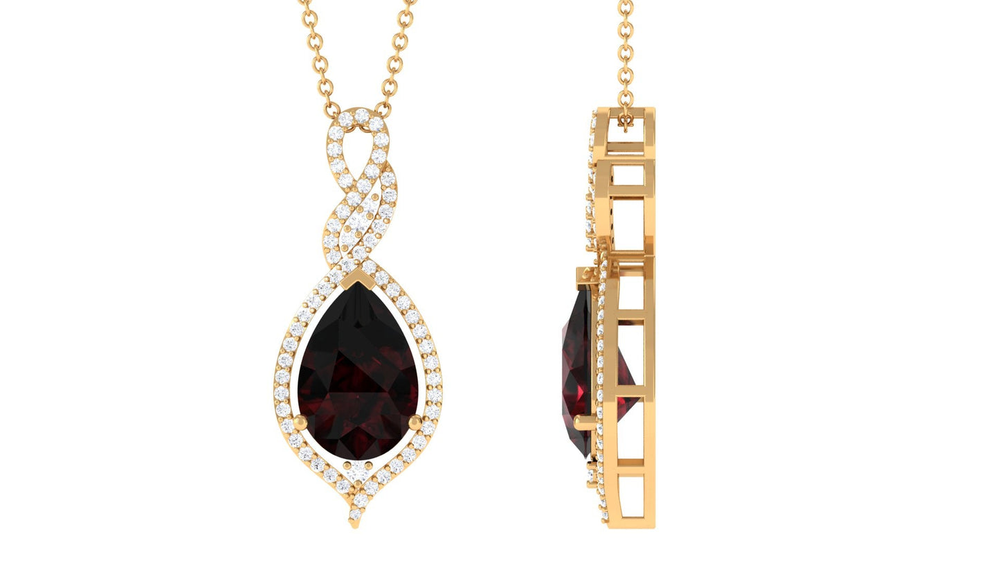 4 Carat Pear Shape Garnet and Diamond Teardrop Necklace
