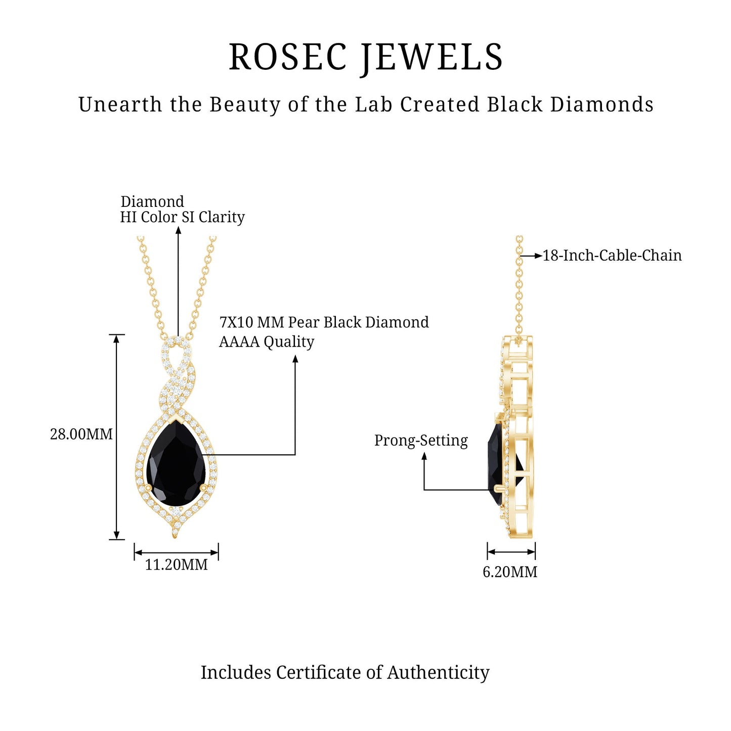 Created Black Diamond Teardrop Dangle Pendant with Diamond Accent