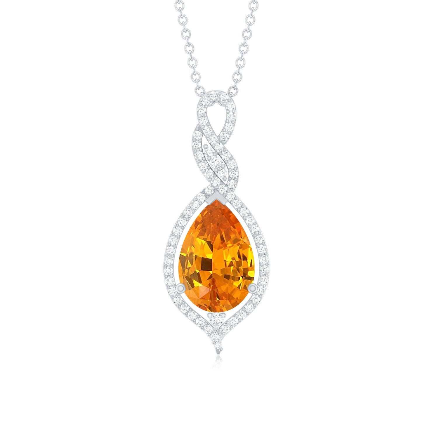 Lab Created Orange Sapphire and Diamond Teardrop Pendant for Bride