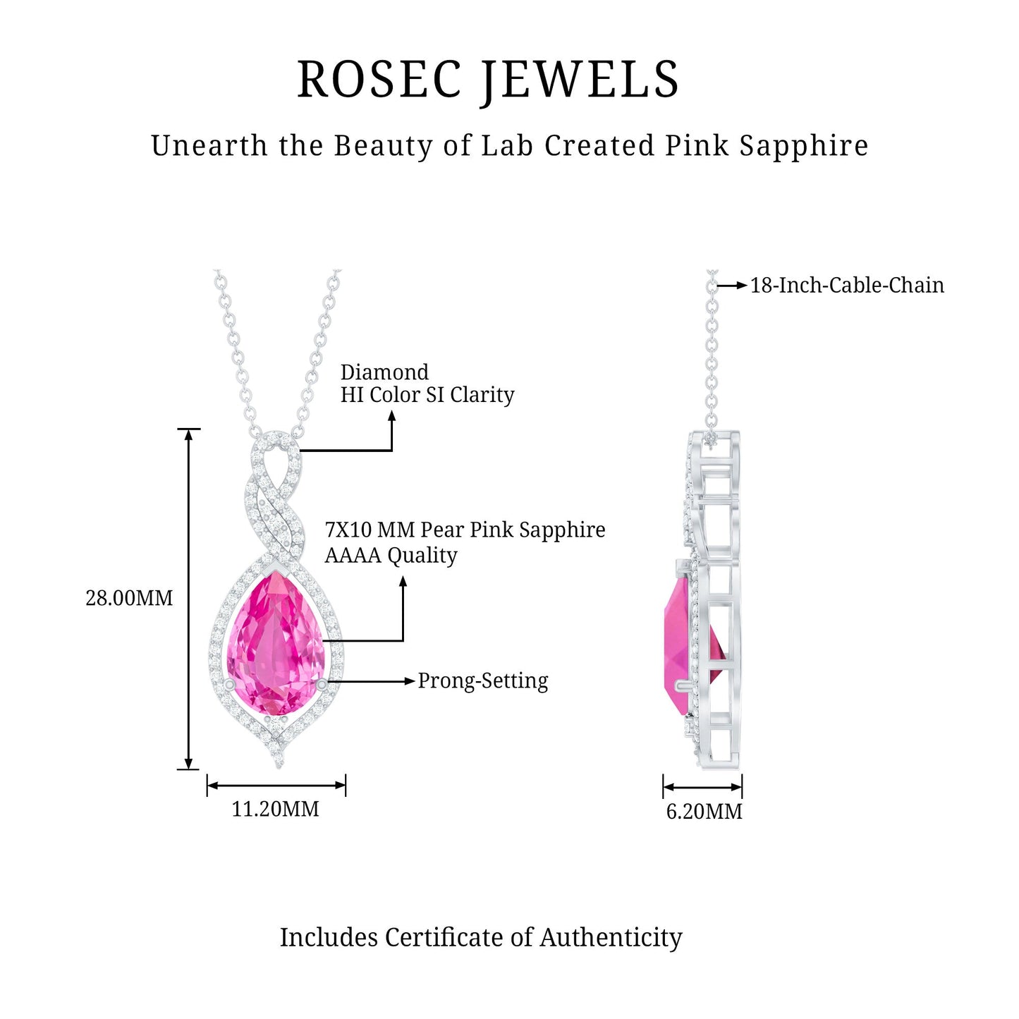 2.5 Carat Pear Cut Lab Created Pink Sapphire and Diamond Statement Pendant