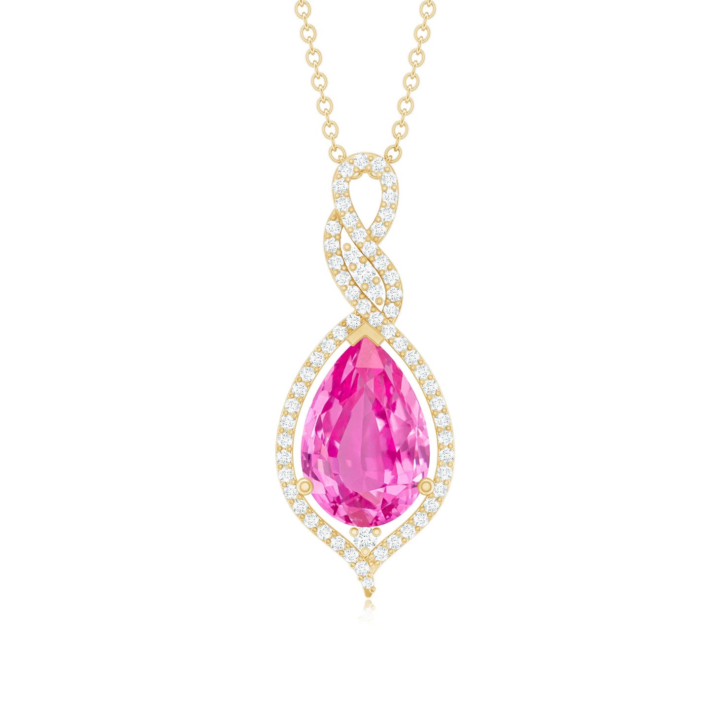 2.5 Carat Pear Cut Lab Created Pink Sapphire and Diamond Statement Pendant