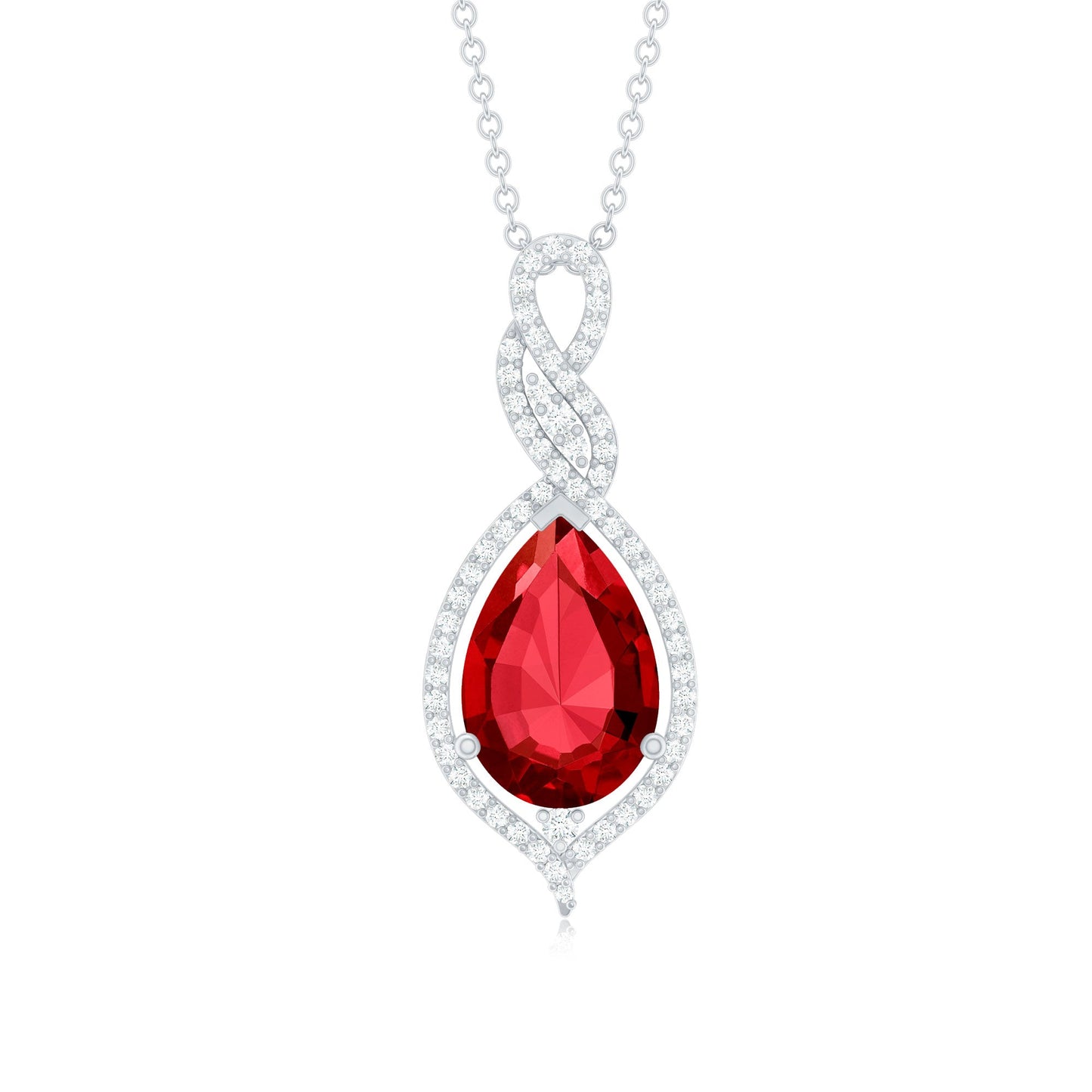 2.9 Carat Lab Created Ruby and Diamond Teardrop Wedding Necklace for Bride