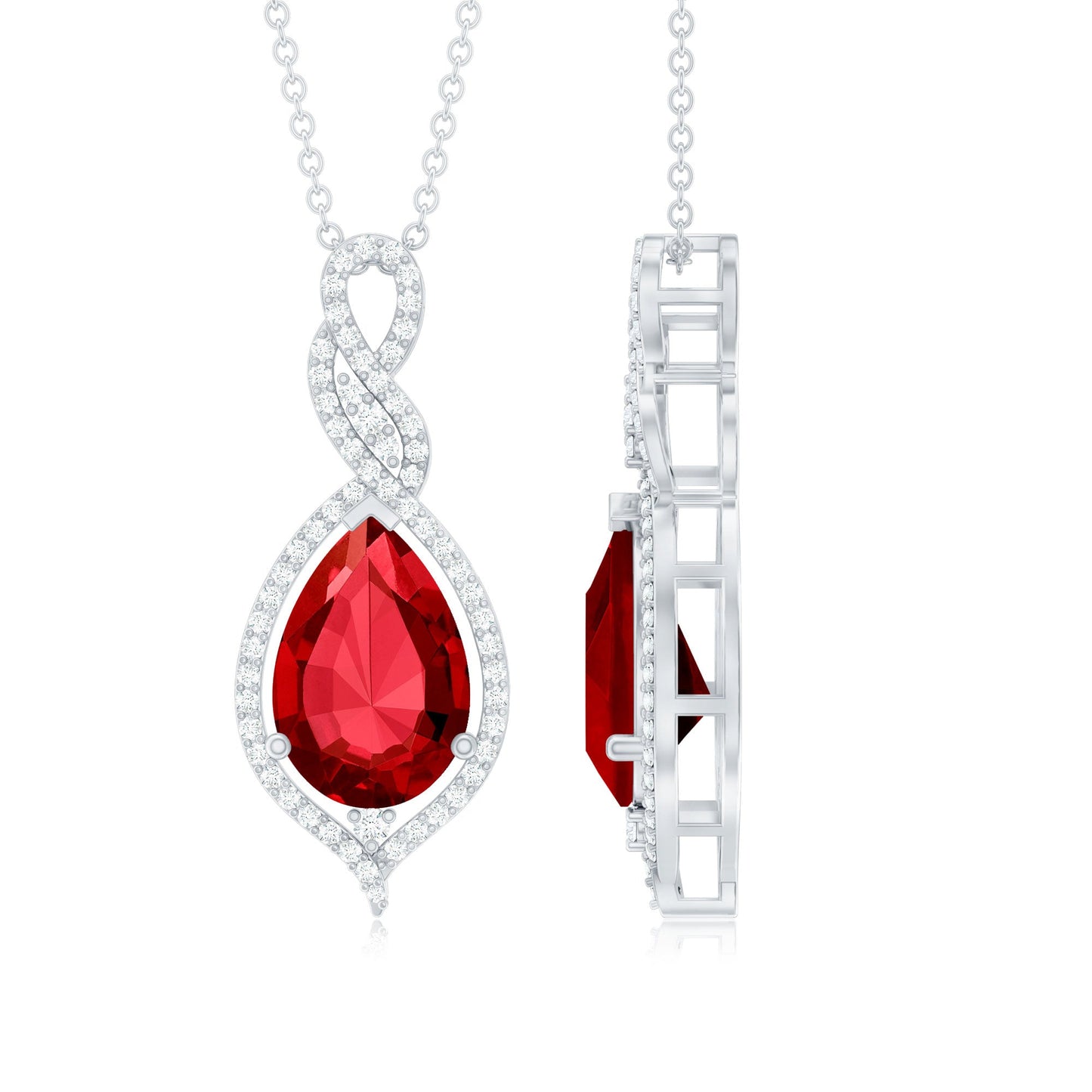 2.9 Carat Lab Created Ruby and Diamond Teardrop Wedding Necklace for Bride