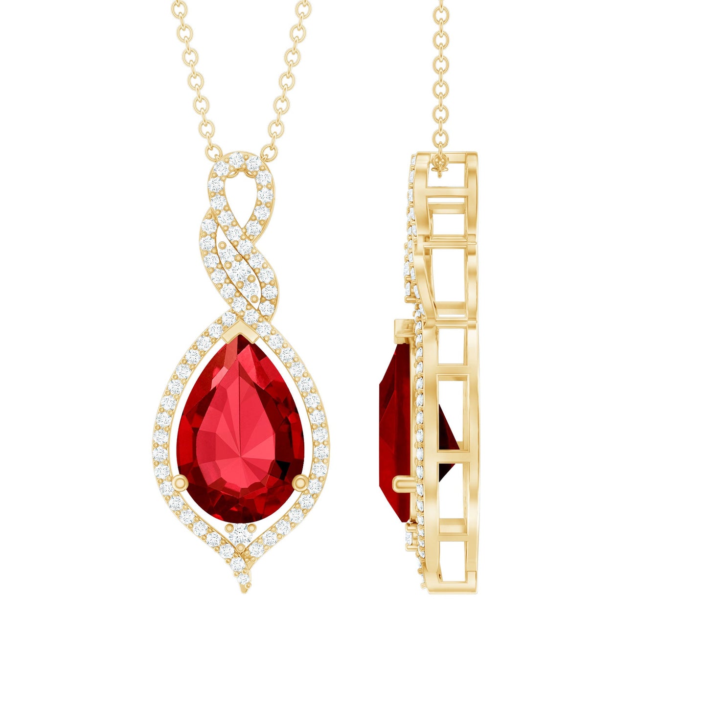 2.9 Carat Lab Created Ruby and Diamond Teardrop Wedding Necklace for Bride