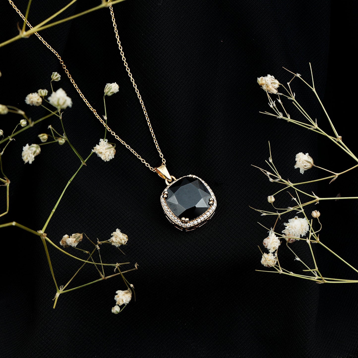 6 Carat Cushion Cut Lab Grown Black and White Diamond Halo Necklace