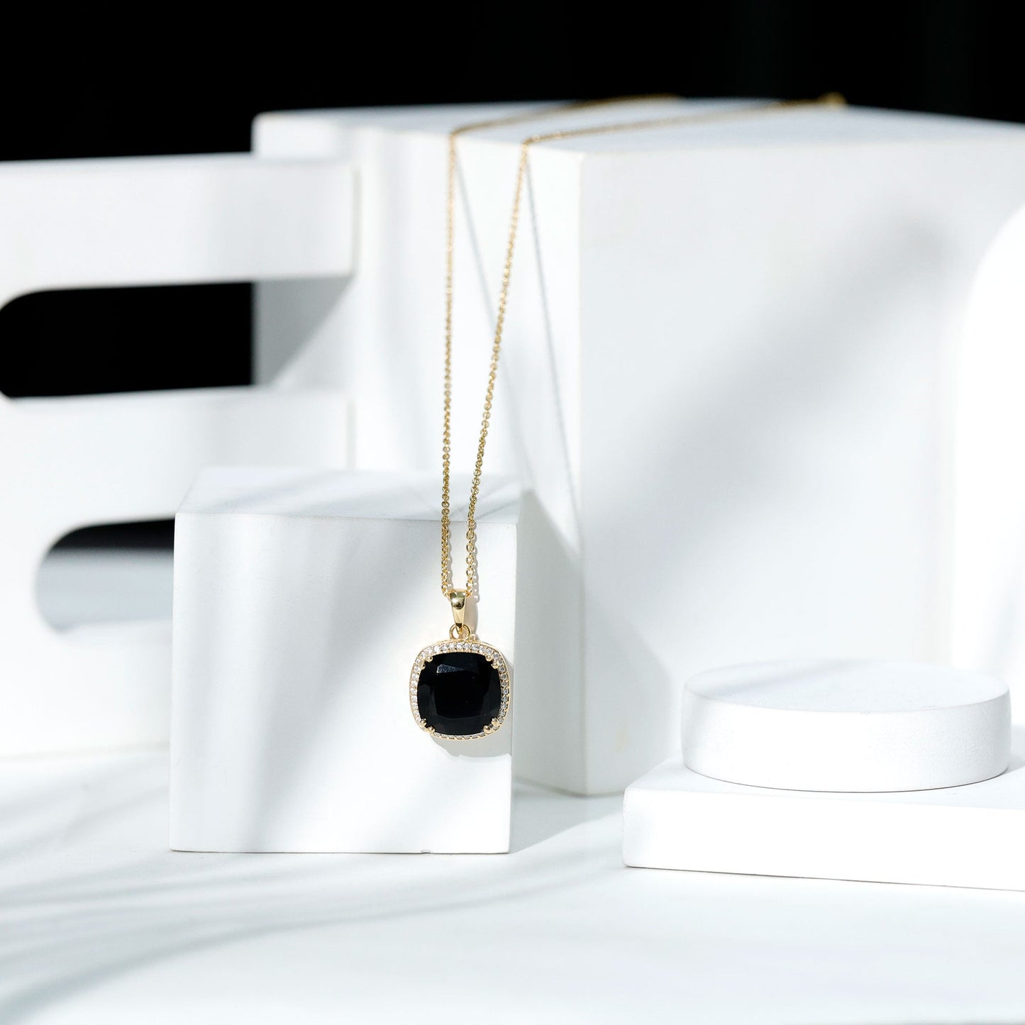 6 Carat Cushion Cut Lab Grown Black and White Diamond Halo Necklace