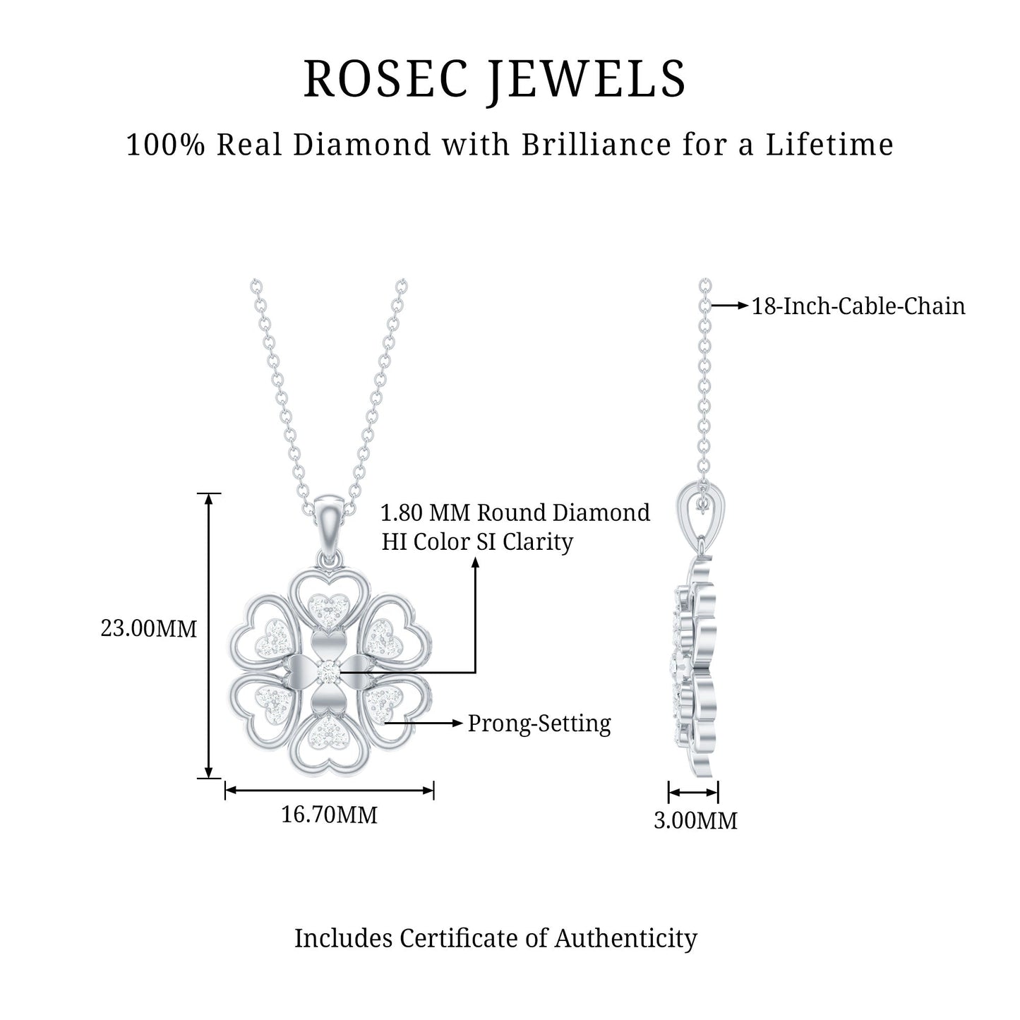 Natural Diamond Heart Flower Pendant Necklace