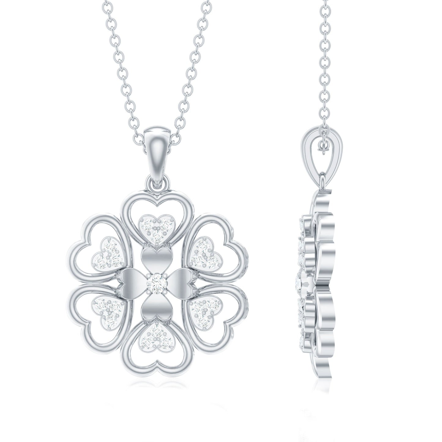 Natural Diamond Heart Flower Pendant Necklace