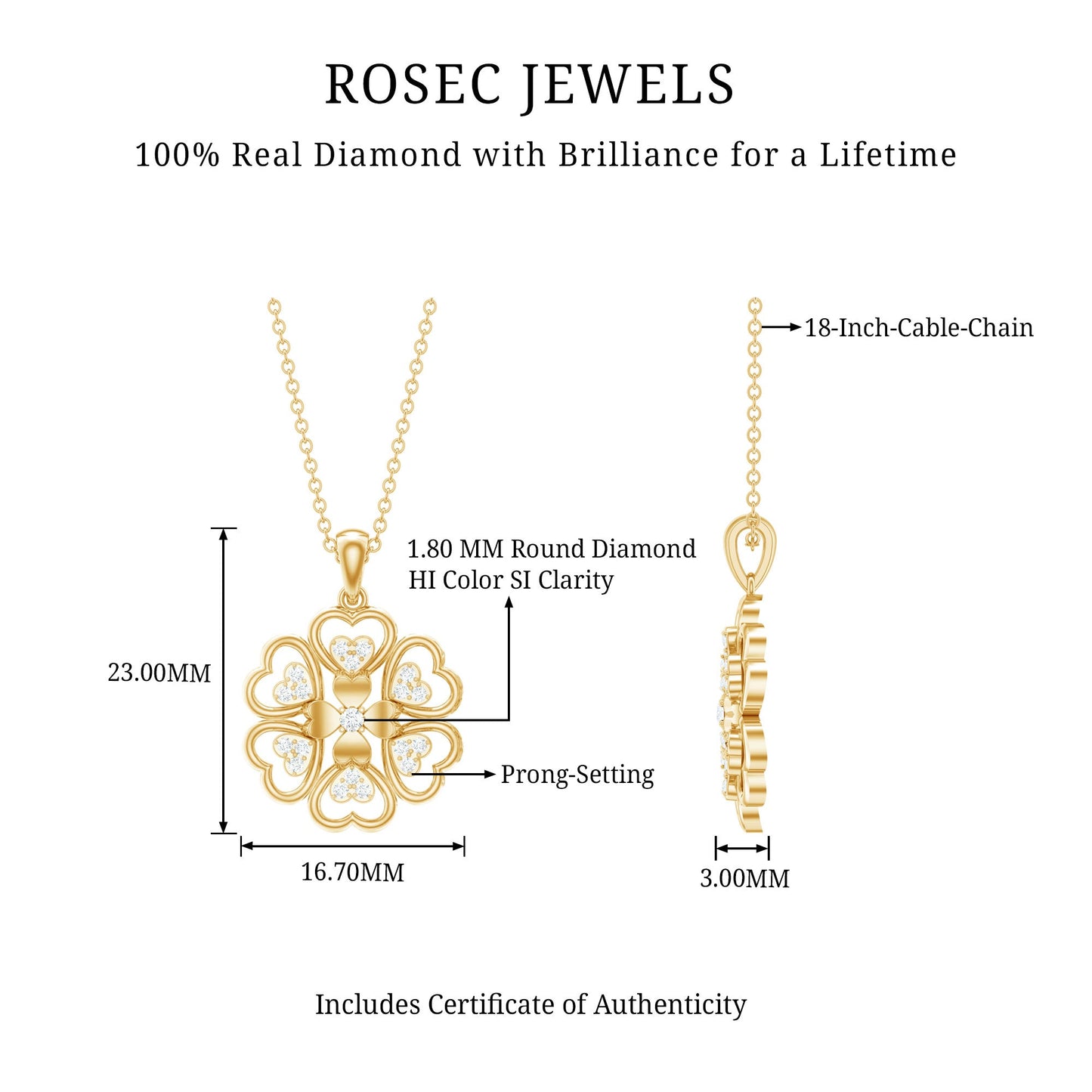 Natural Diamond Heart Flower Pendant Necklace