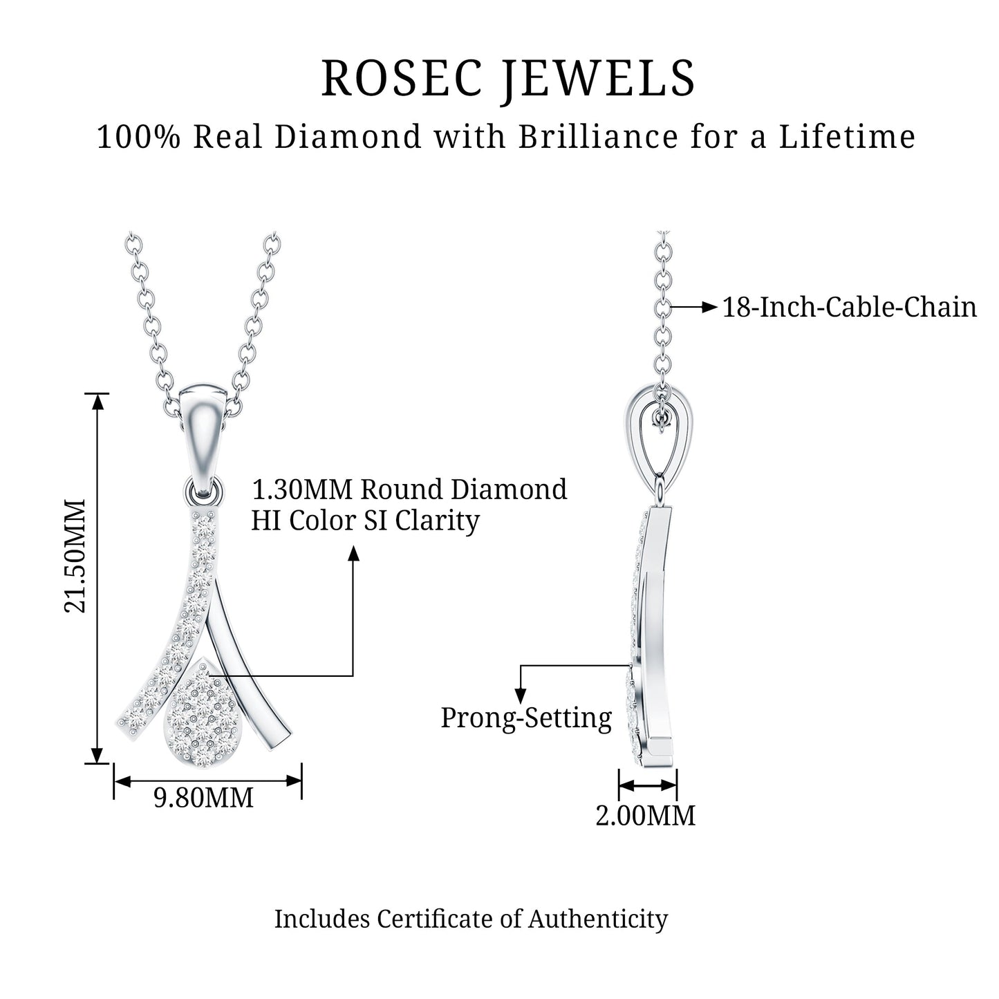 Certified Round Cut Diamond Cluster Necklace