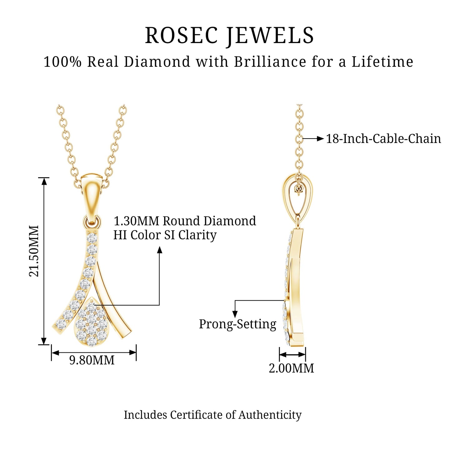 Certified Round Cut Diamond Cluster Necklace