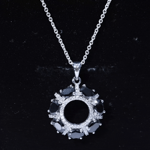 Oval Cut Black Spinel Eternity Pendant with Moissanite