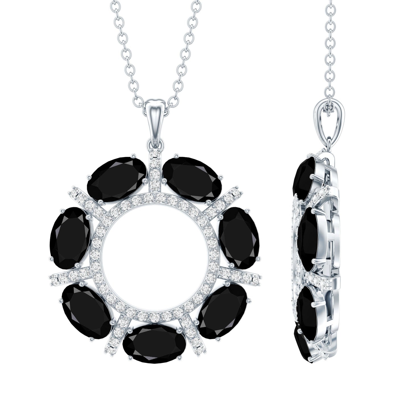 3 CT Oval Cut Black Spinel Eternity Necklace with Silver Chain