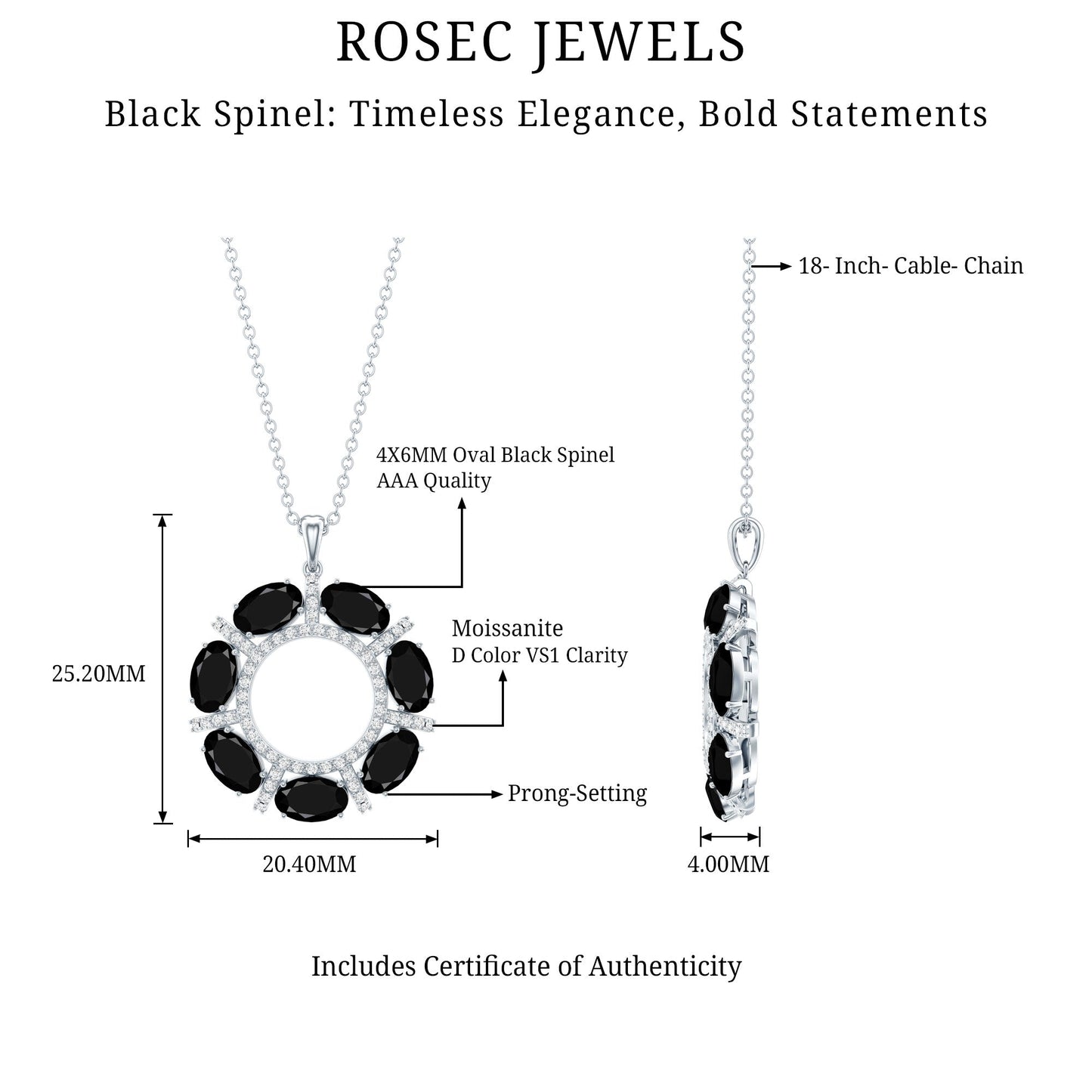 Oval Cut Black Spinel Eternity Pendant with Moissanite