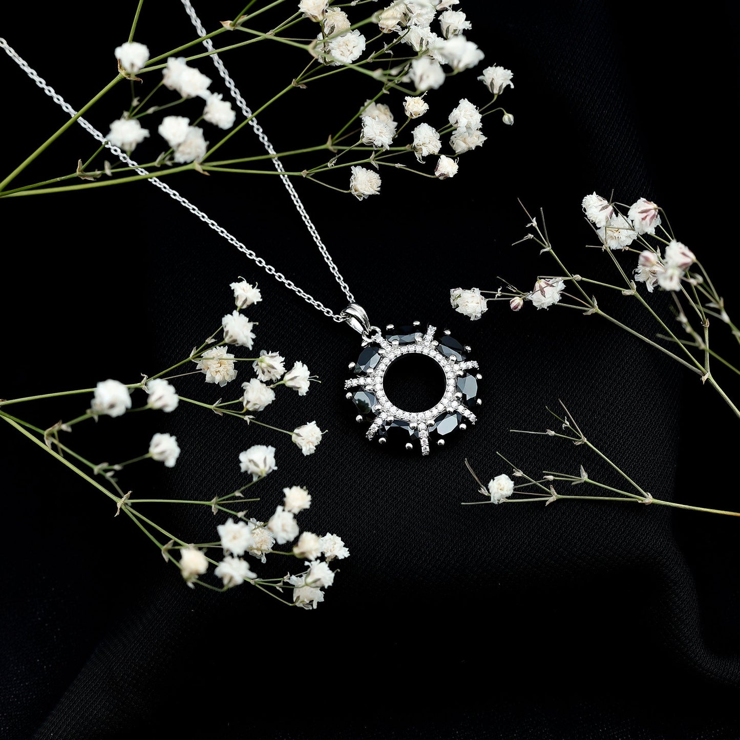 Oval Cut Black Spinel Eternity Pendant with Moissanite