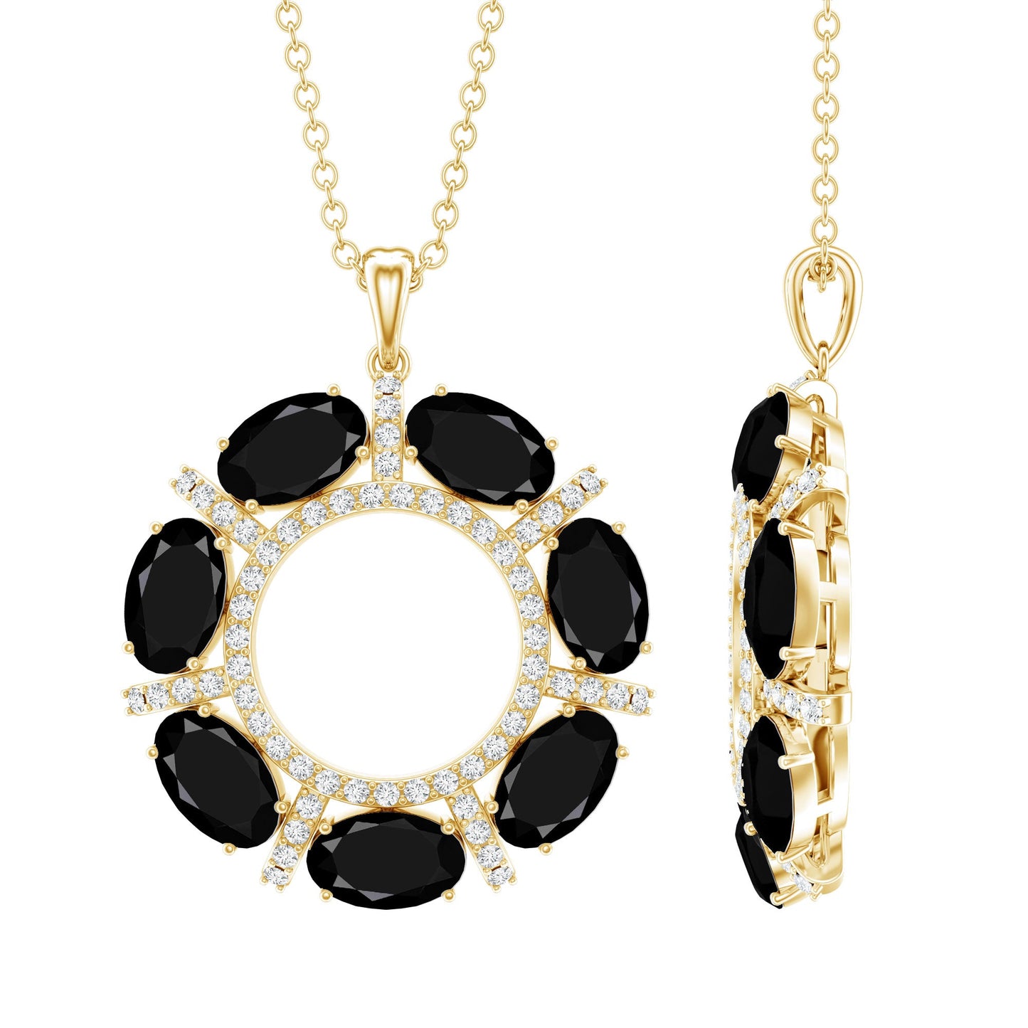 Oval Cut Black Spinel Eternity Pendant with Moissanite