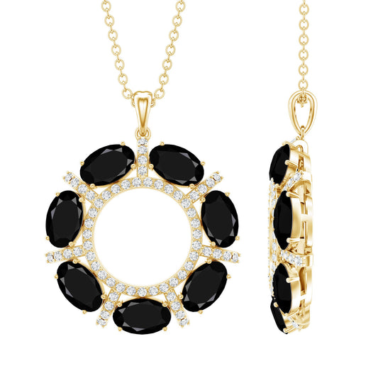 Oval Cut Black Spinel Eternity Pendant with Moissanite