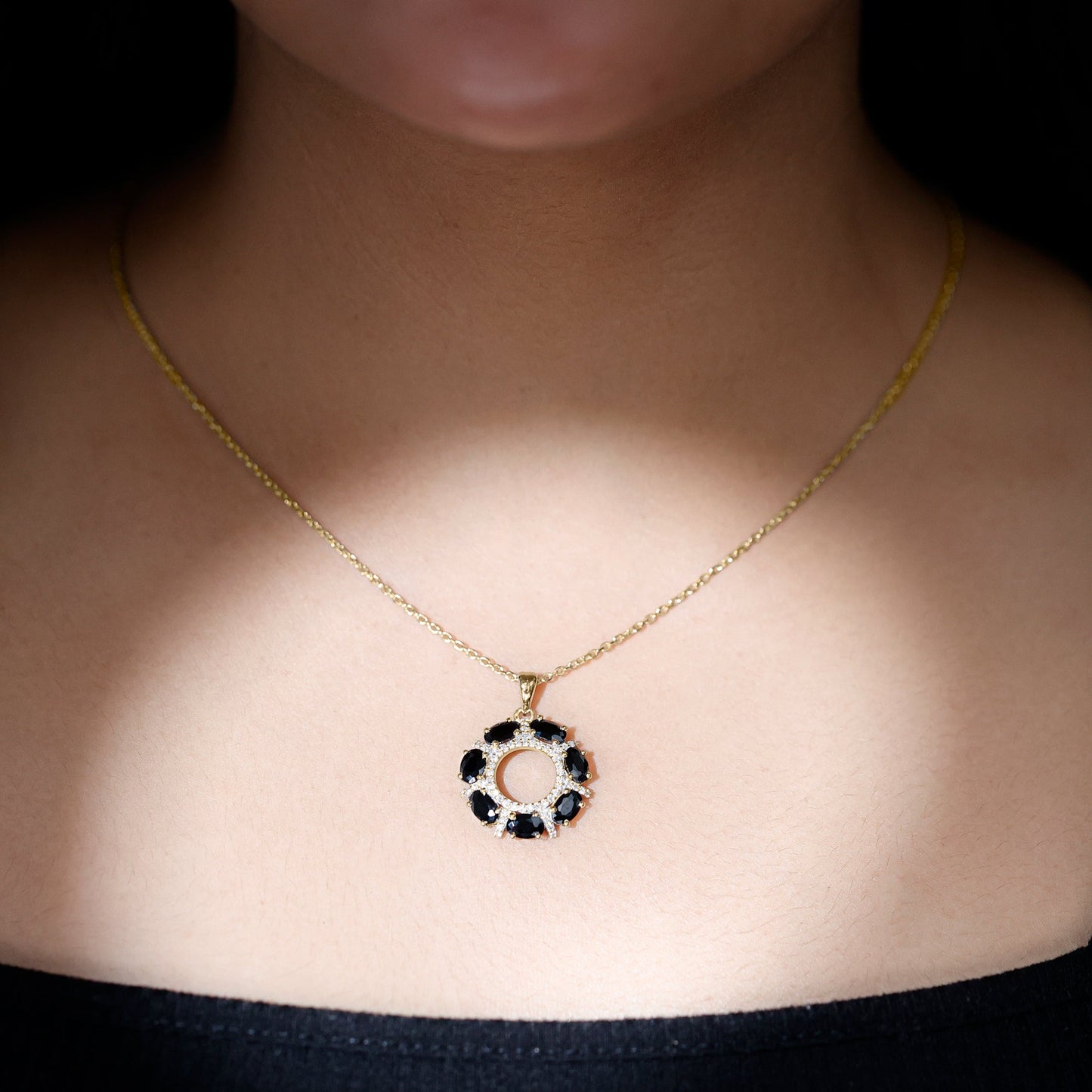 Oval Cut Black Spinel Eternity Pendant with Moissanite