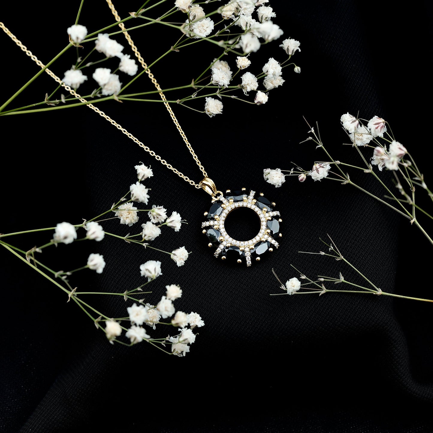 Oval Cut Black Spinel Eternity Pendant with Moissanite
