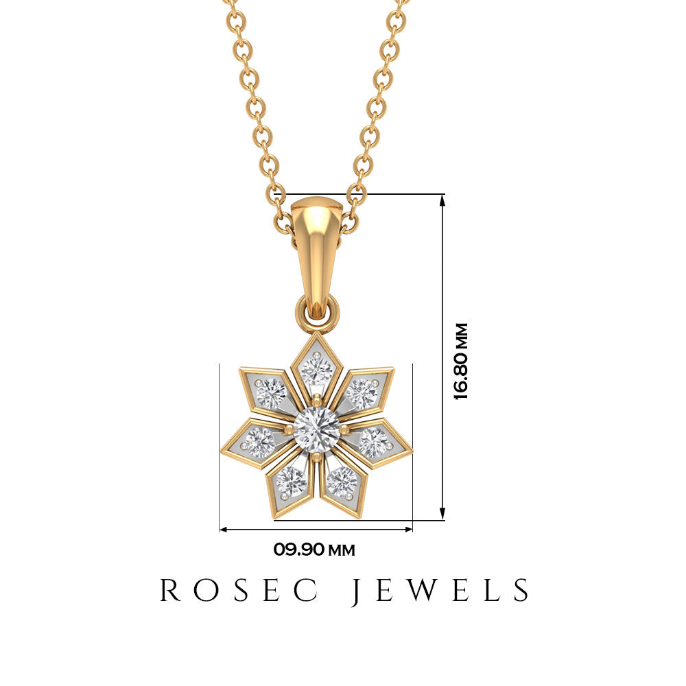 Natural Diamond Flower Pendant Necklace