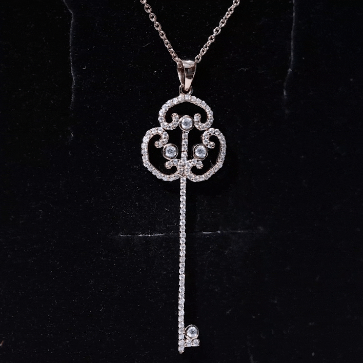 Certified Moissanite Vintage Key Pendant Necklace