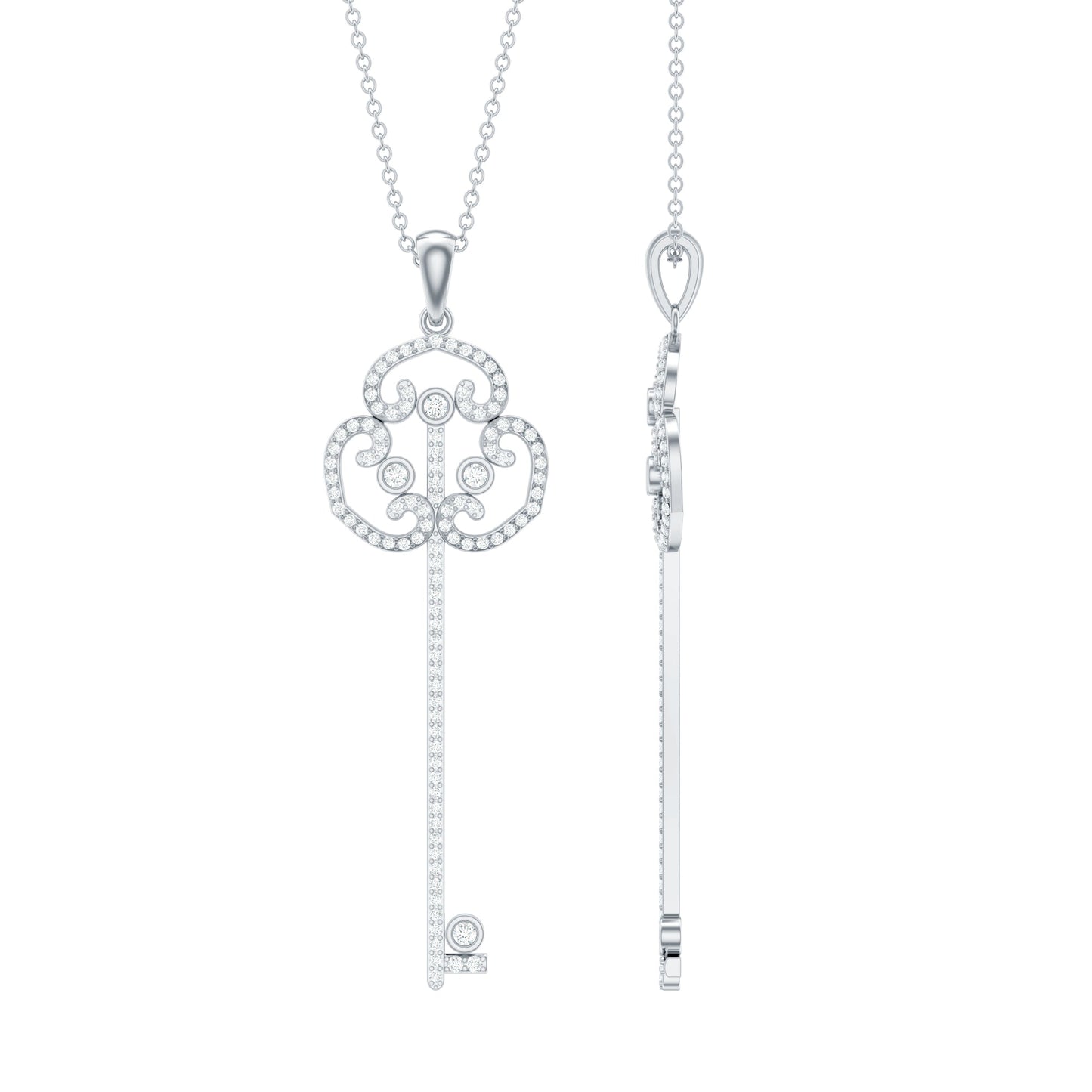 Certified Moissanite Vintage Key Pendant Necklace