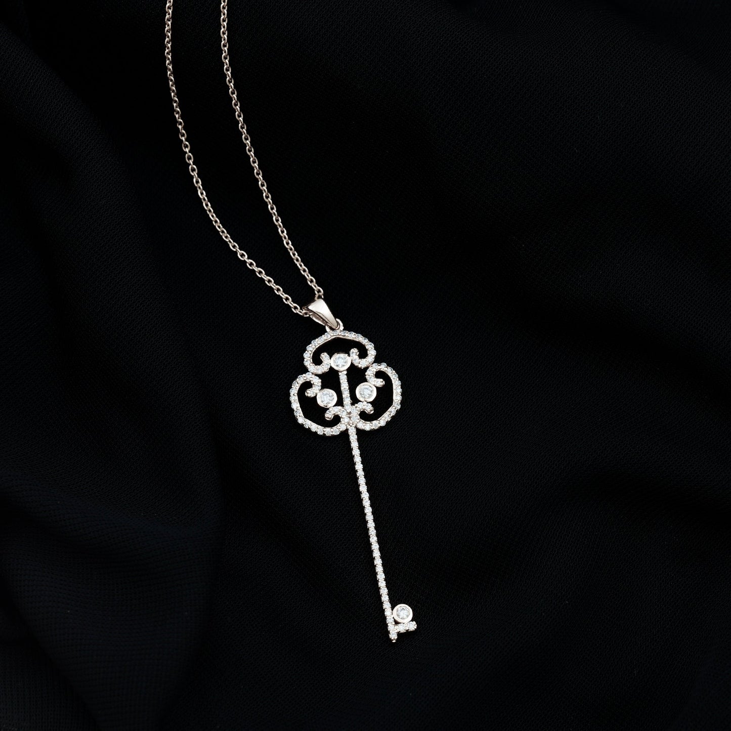 Certified Moissanite Vintage Key Pendant Necklace