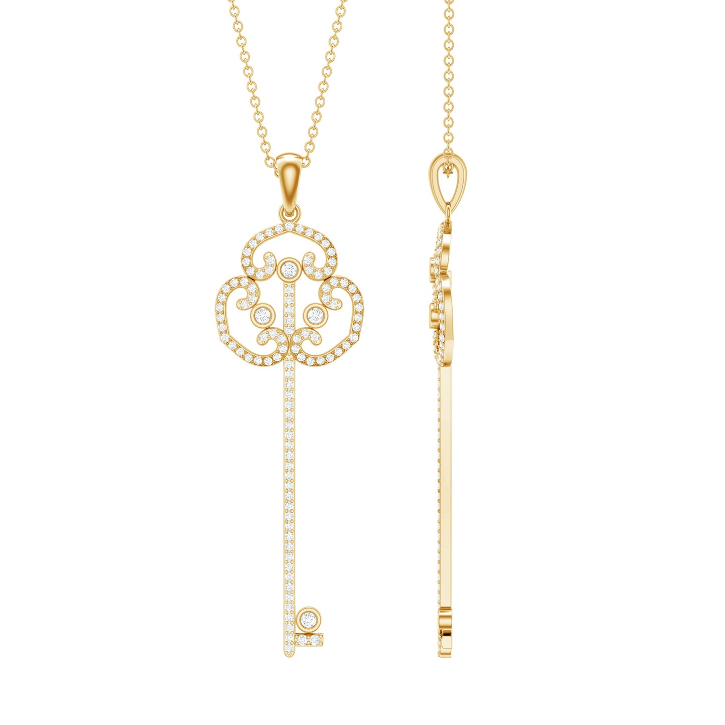 Certified Moissanite Vintage Key Pendant Necklace