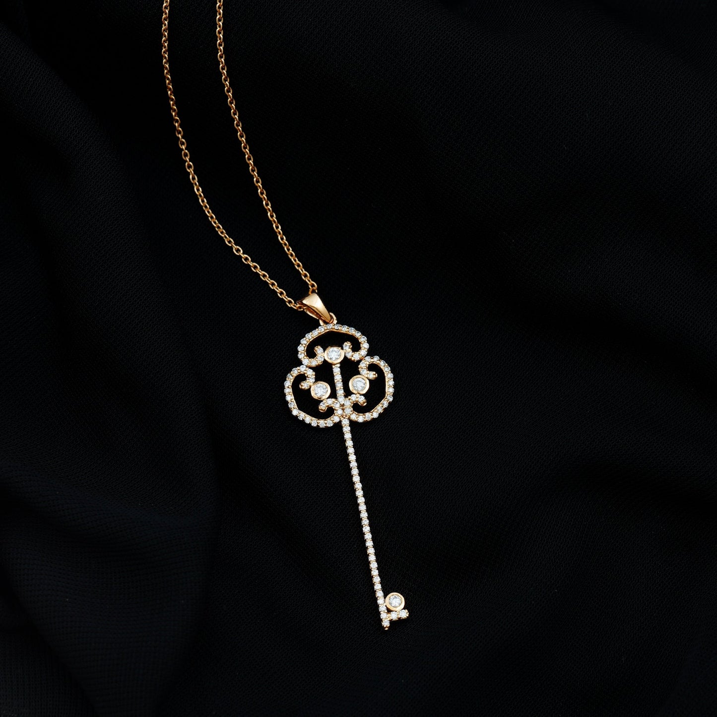 Certified Moissanite Vintage Key Pendant Necklace