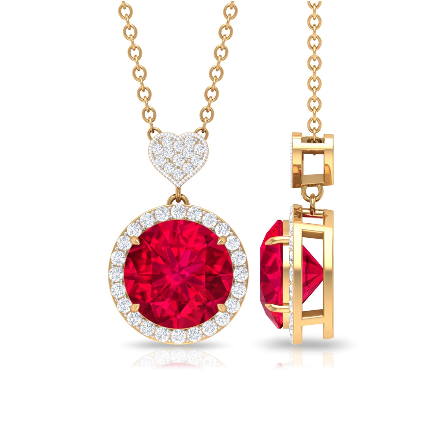 2.3 Carat Lab Created Ruby Halo Necklace with Diamond Heart