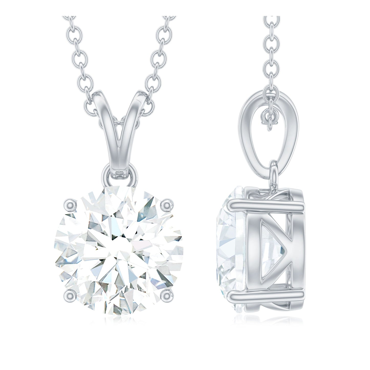 Certified 2 Carat Moissanite Solitaire Pendant Necklace With Chain