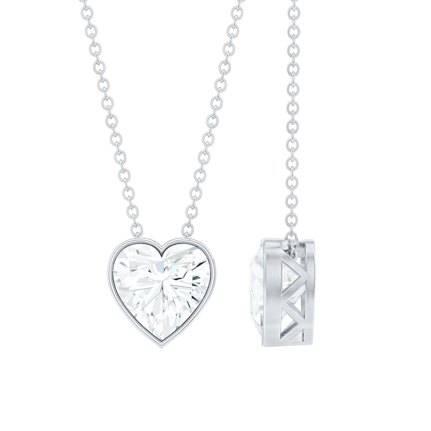 2 Carat Heart Shape Moissanite Solitaire Necklace in Bezel Setting