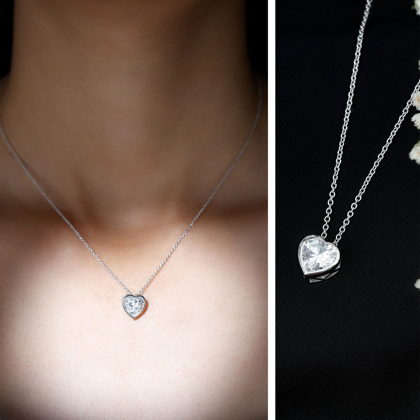2 Carat Heart Shape Moissanite Solitaire Necklace in Bezel Setting