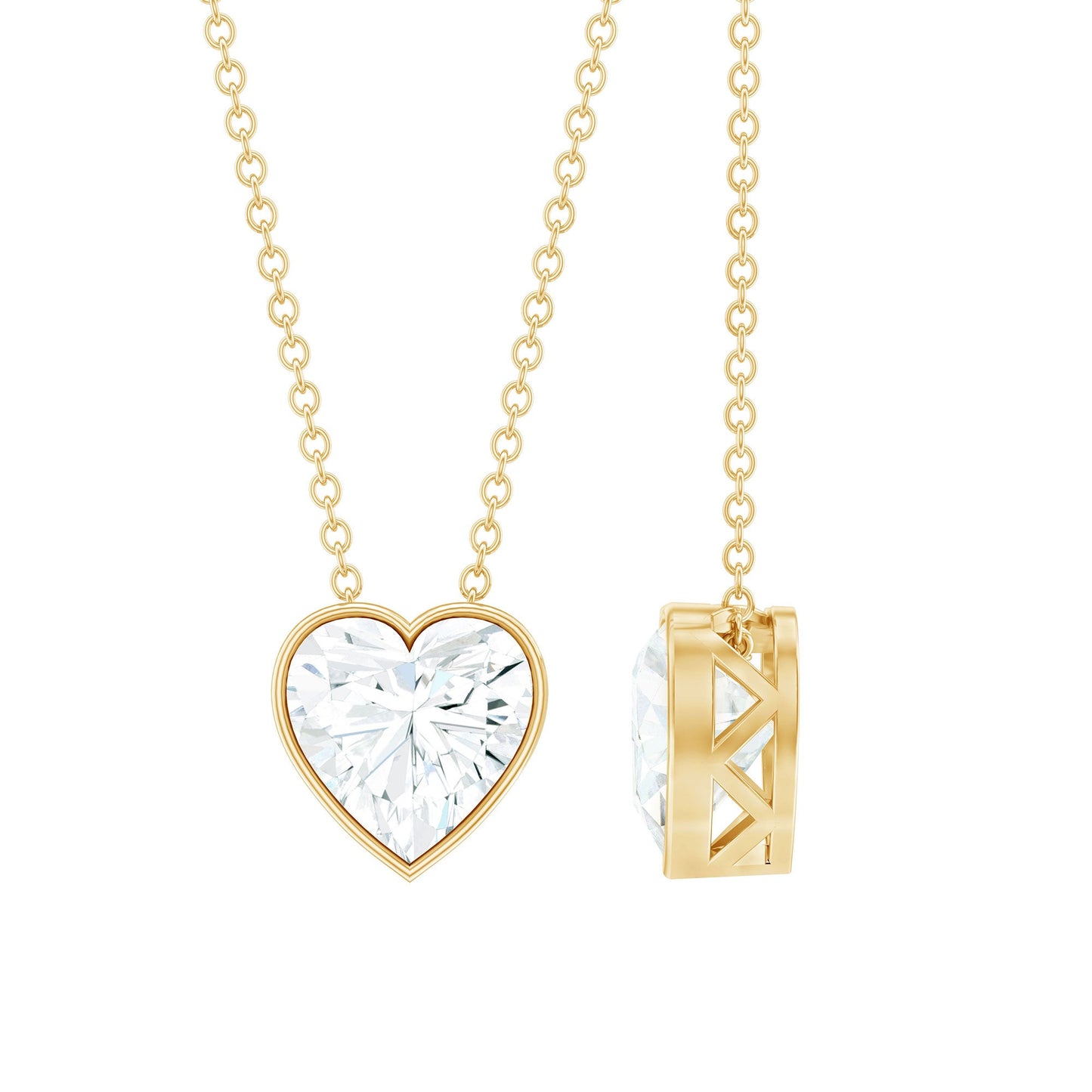 2 Carat Heart Shape Moissanite Solitaire Necklace in Bezel Setting