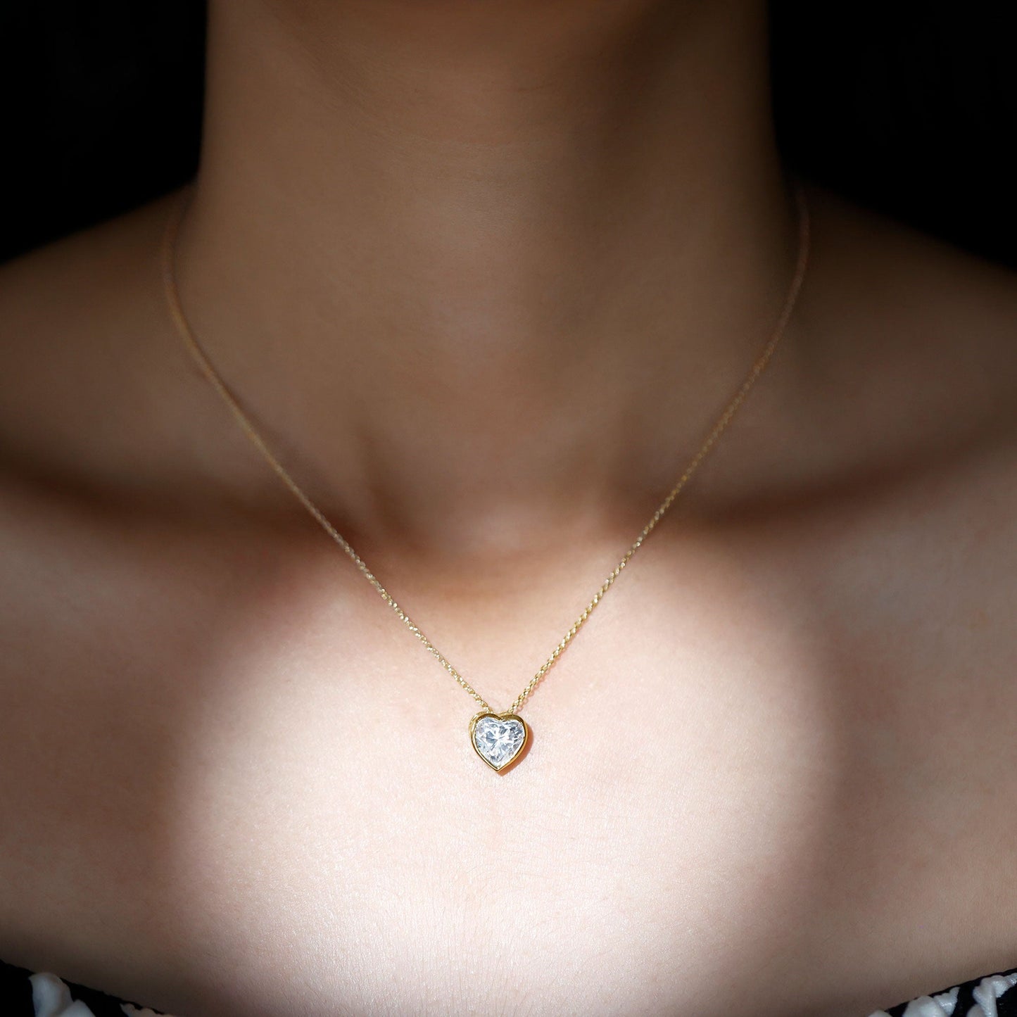 2 Carat Heart Shape Moissanite Solitaire Necklace in Bezel Setting