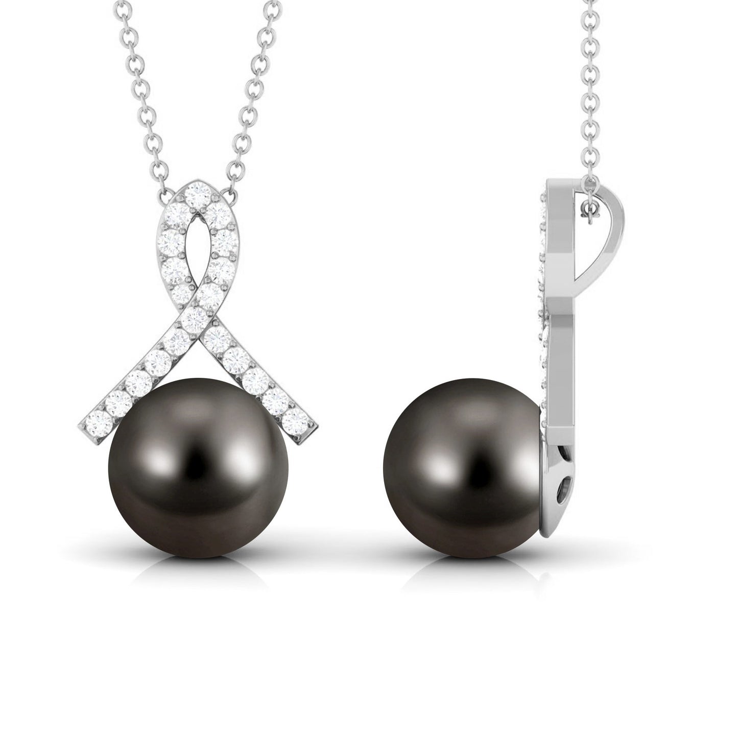 Tahitian Pearl Solitaire Pendant with Diamond Twisted Bail