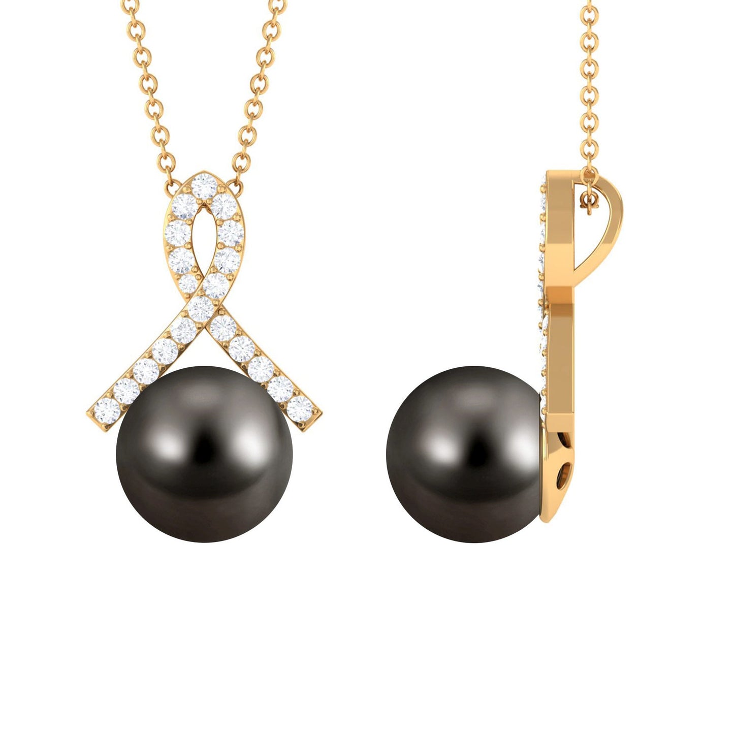 Tahitian Pearl Solitaire Pendant with Diamond Twisted Bail