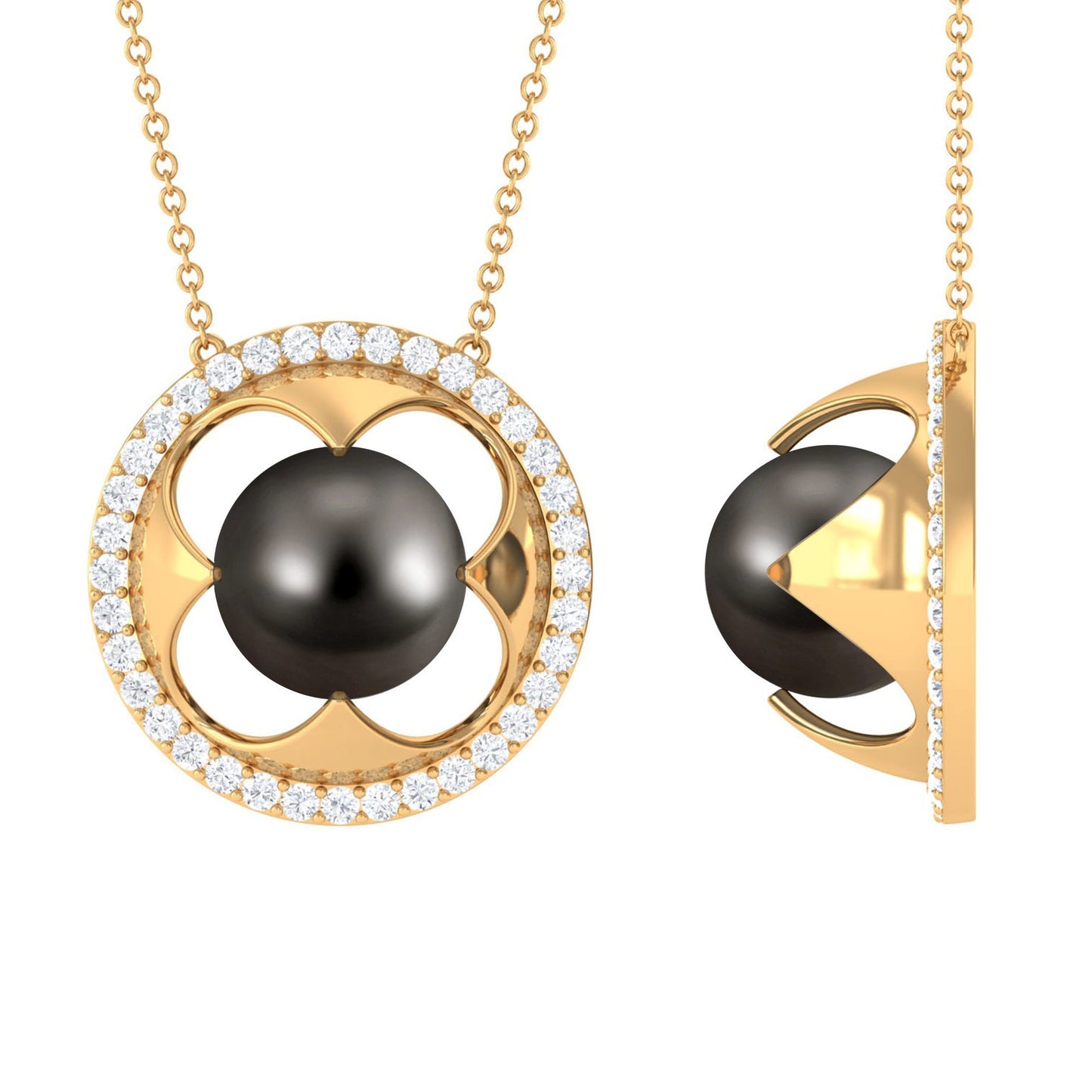 8 Carat Solitaire Tahitian Pearl and Diamond Flower Necklace