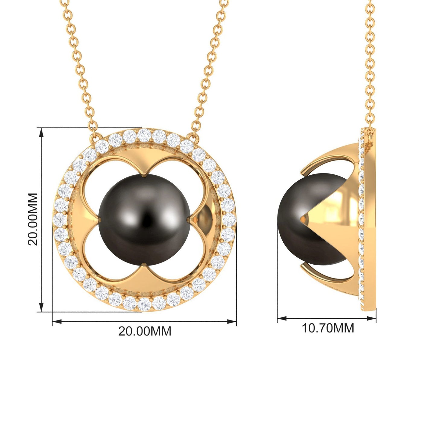 8 Carat Solitaire Tahitian Pearl and Diamond Flower Necklace