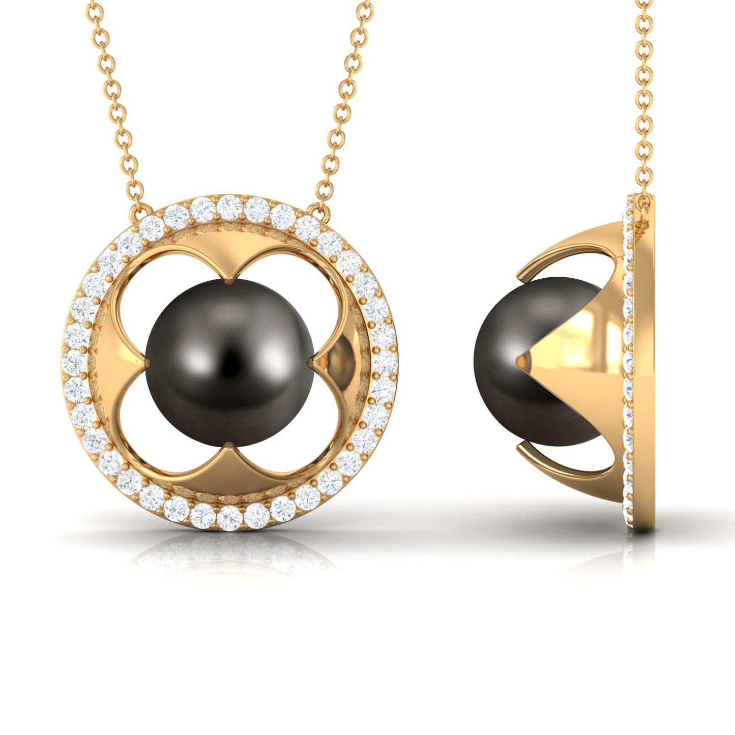 8 Carat Solitaire Tahitian Pearl and Diamond Flower Necklace