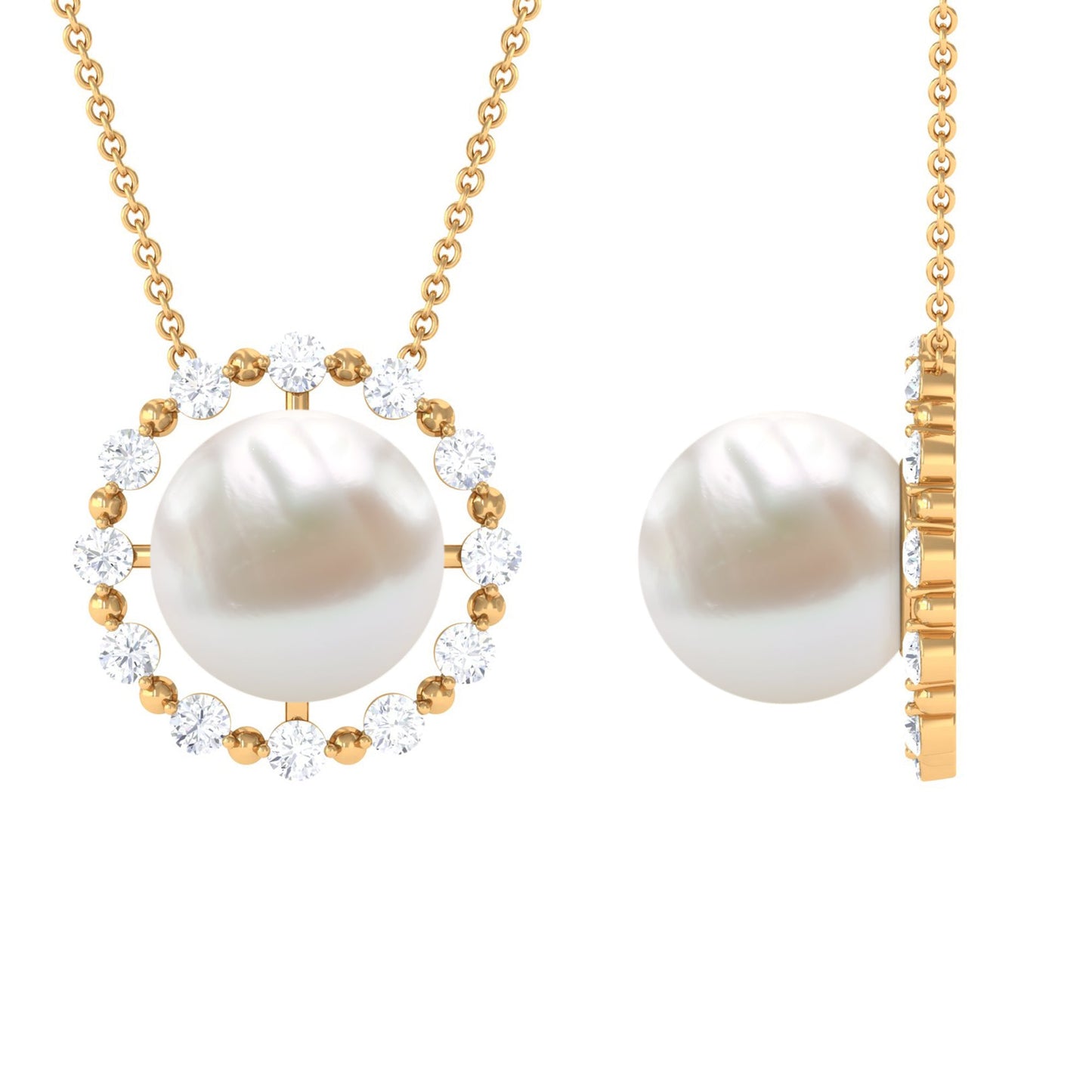 Freshwater Pearl Solitaire Necklace with Diamond Halo
