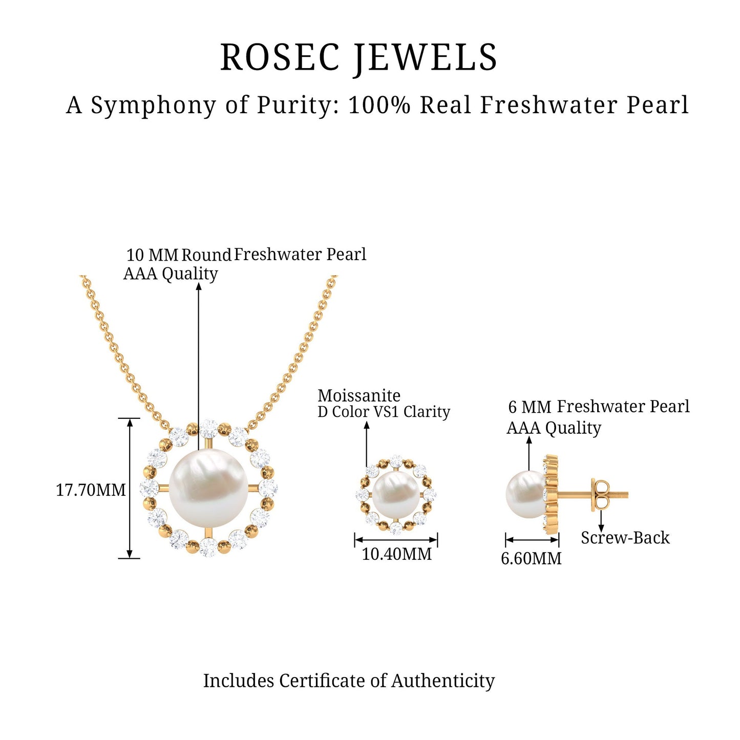 Genuine Freshwater Pearl Halo Necklace and Earrings Set with Certificate